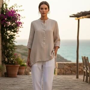 PAR EN PAR The Easy Tunic Blouse in Bone Gray Size Medium NWT